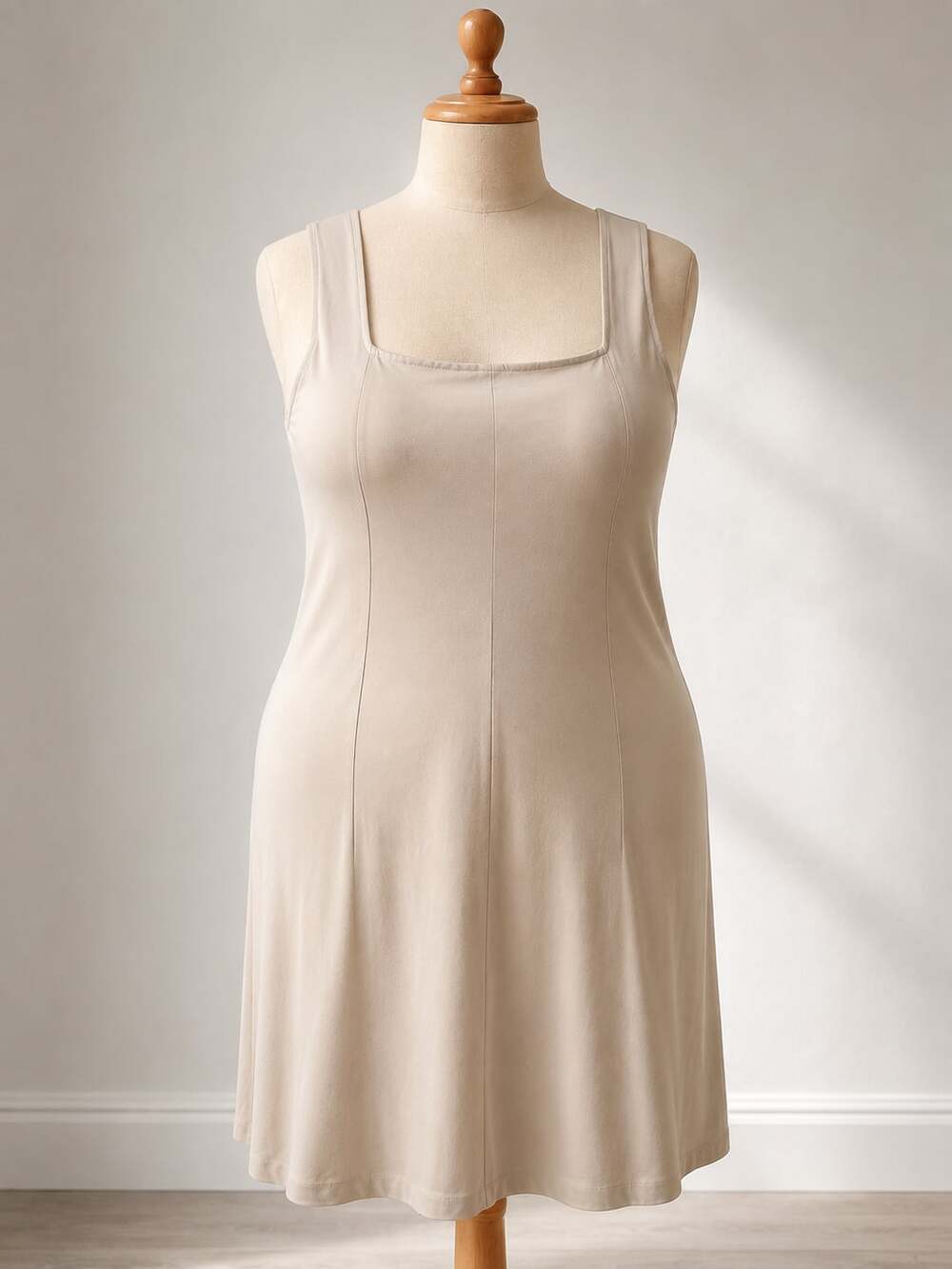 Lands’ End Plus Size 1X Taupe Knit Dress Sleeveless Stretch Cotton Casual Midi